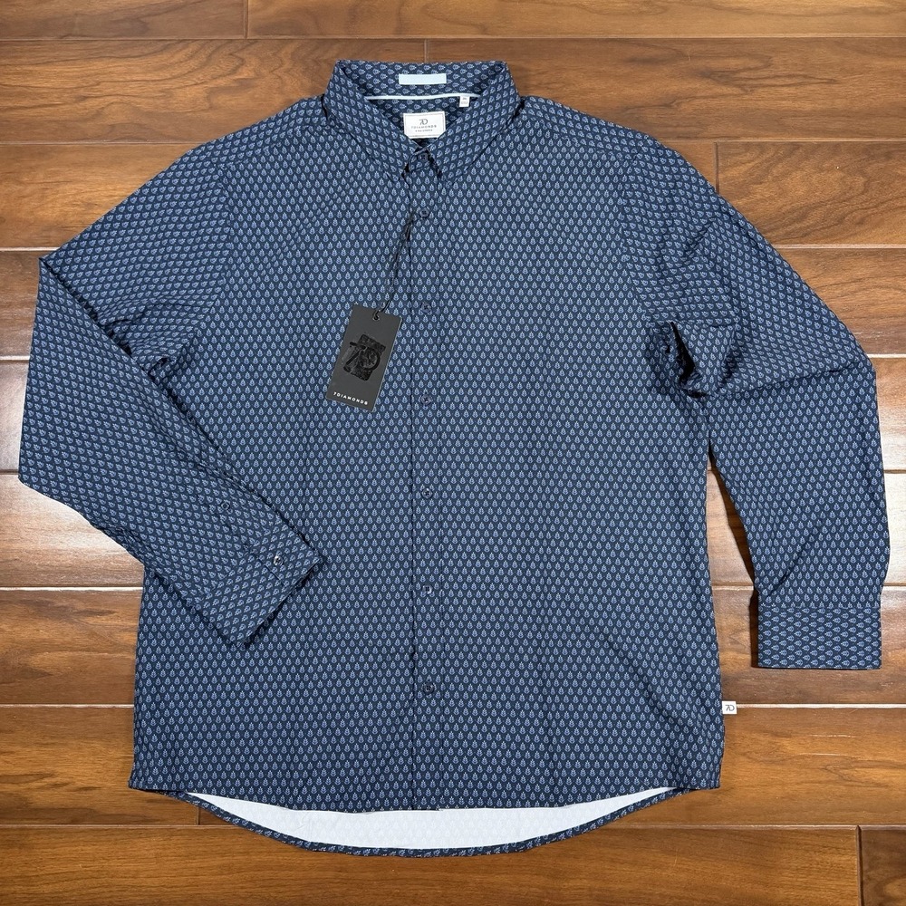 7 Diamonds Men's Size 3XL Blue Enrys 4 Way Stretch Button Performance Shirt